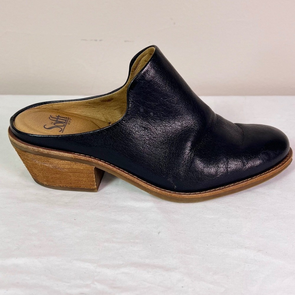 Sofft Ameera Leather Mules 7.5 Black Block Heel Slip On Coastal Cowgirl Festival - Picture 6 of 11